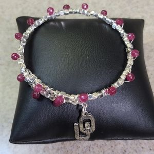 OKLAHOMA U BRACELET SILVER / red. ADJUSTABLE